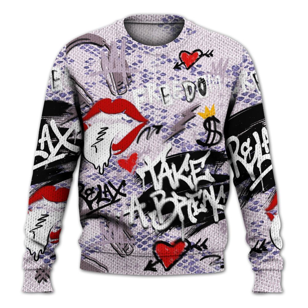Knitted Sweater To Match Air Force 1 Low Purple Snake - Take Break Freedom Graffiti Streetwear