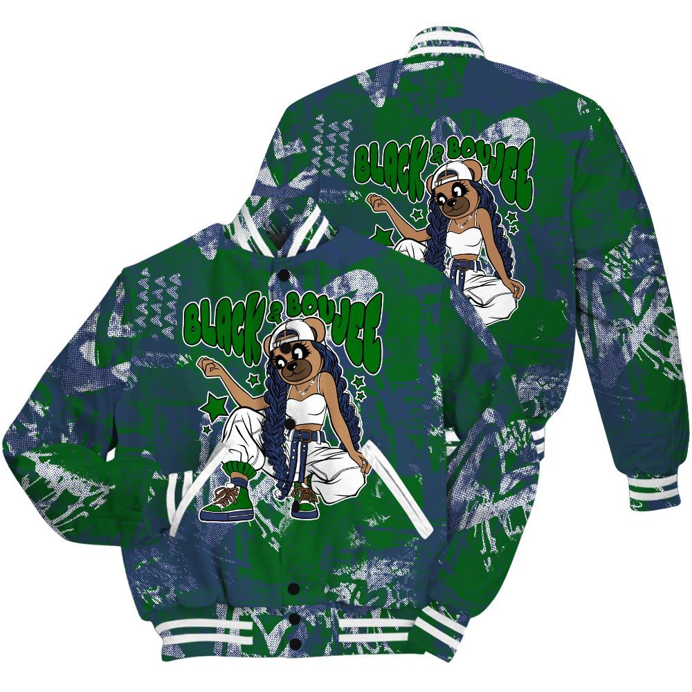 Varsity Jacket To Match Midnight Navy 13s Shirt - Boujee Girls Bear Heart Grunge All Over Print