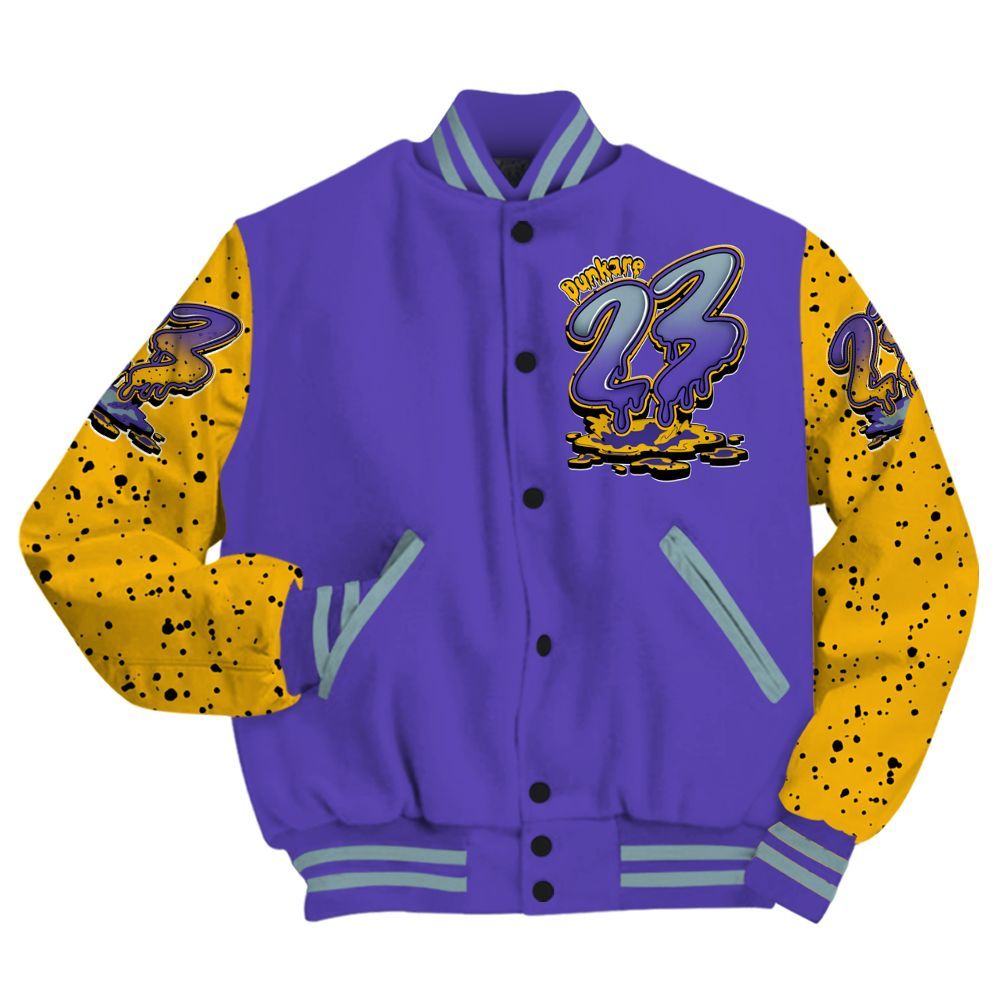 Varsity Jacket To Match Imperial Purple 4s - Custom Name 23 Drip All Over Print