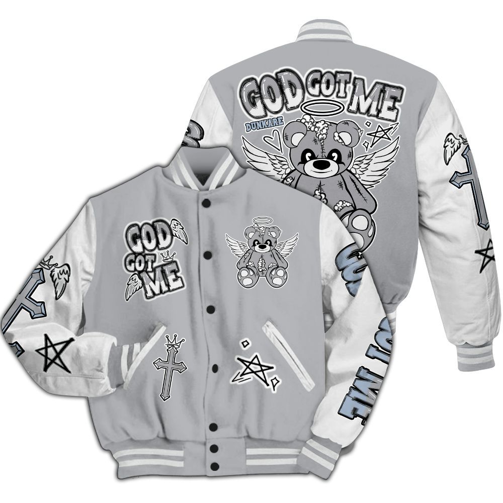 Varsity Jacket To Match Low OG Wolf Grey 1s - Gods Guides Me Bear All Over Print