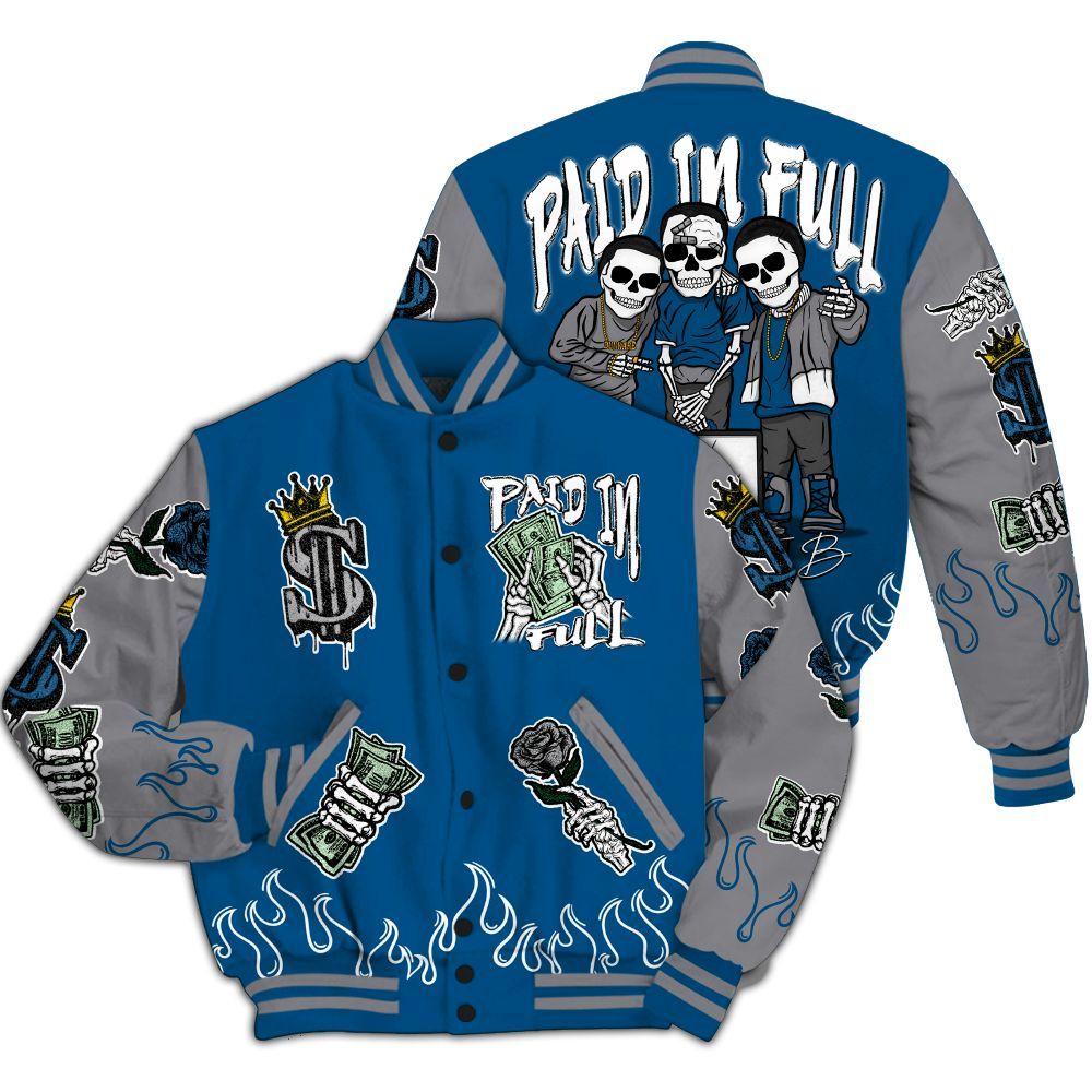 Varsity Jacket To Match High OG True Blue 1s - Fire Everybody Paid In All Over Print