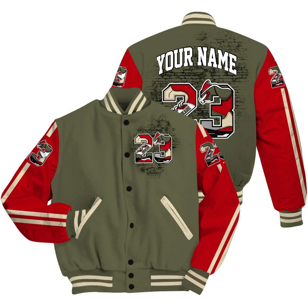 Varsity Jacket To Match Low OG Medium Olive 1s - Custom Name Number 23 5s All Over Print