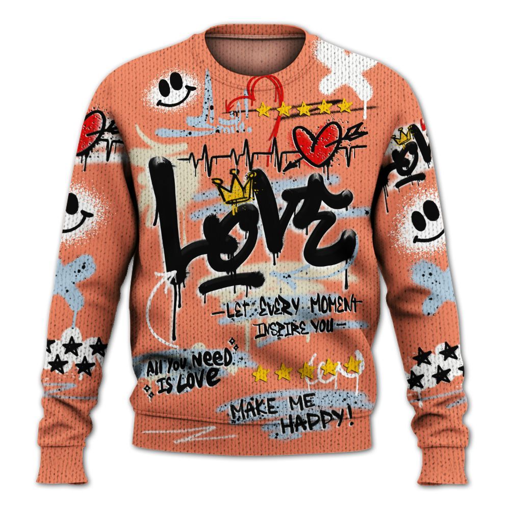 Knitted Sweater To Match DJ Khaled Crimson Bliss 5s - Happy Love Beats Graffiti Streetwear