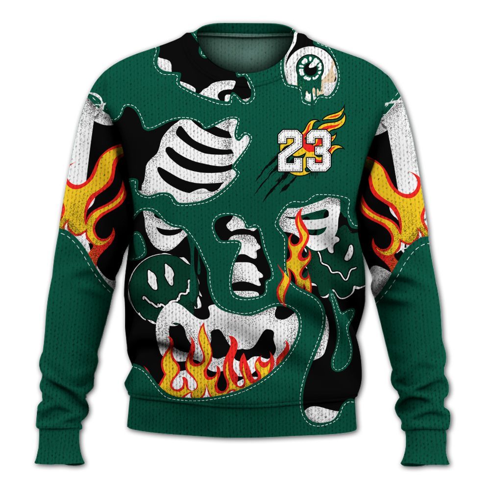 Knitted Sweater To Match Oxidized Green 4s - Skeleton Smile Flame Drip