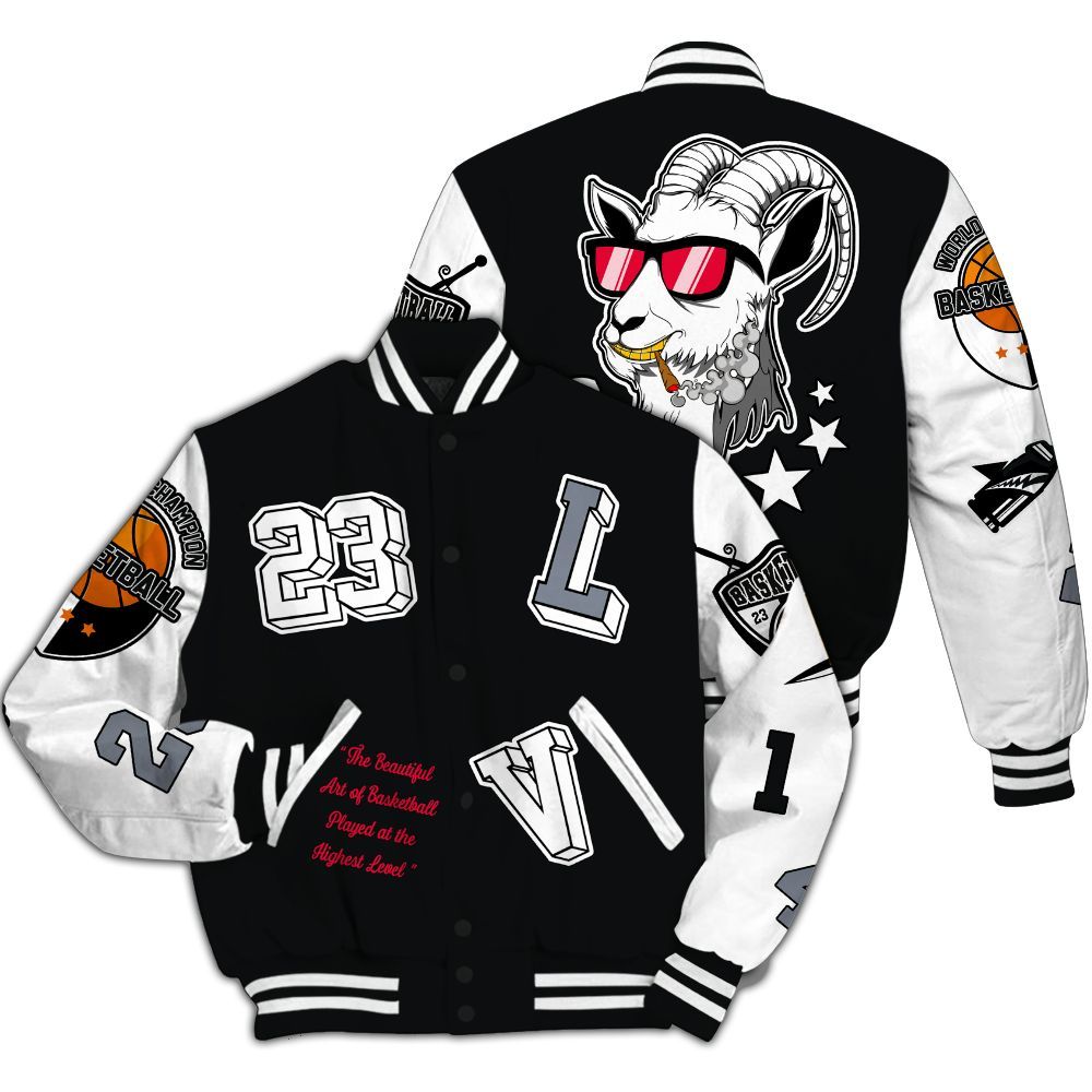 Varsity Jacket To Match Mid Black Metallic 1s - The GOAT Got Em Retro Graphic All Over Print