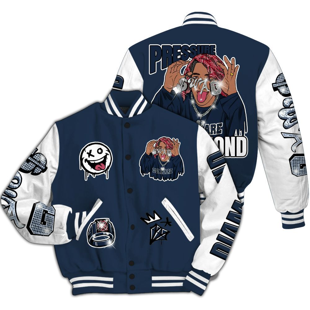 Varsity Jacket To Match White Midnight Navy 6s - Pressures Makes Varsity Jacket To Match All Over Print