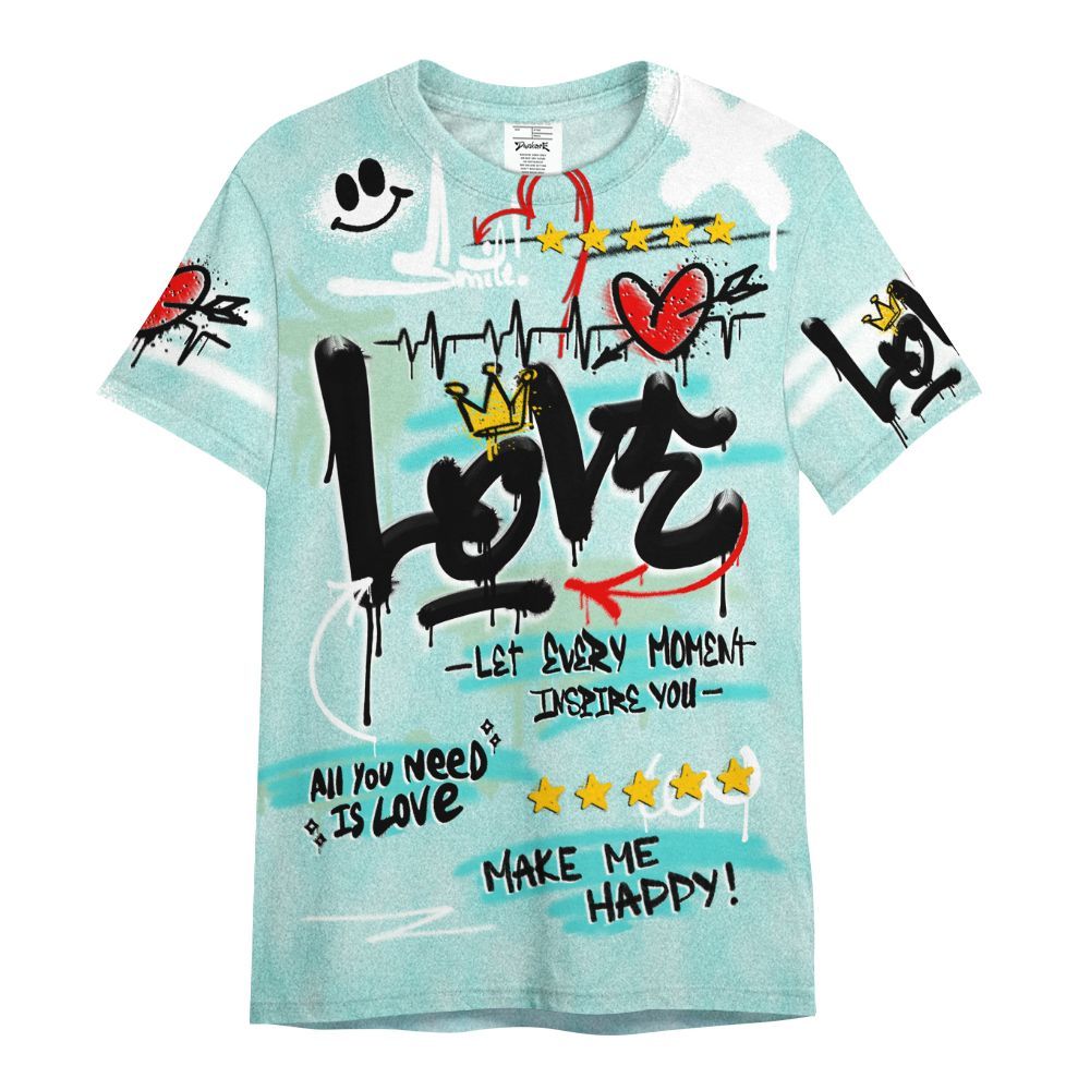 Shirt To Match Low OG Washed Teal 1s - Happy Love Beats Graffiti All Over Print