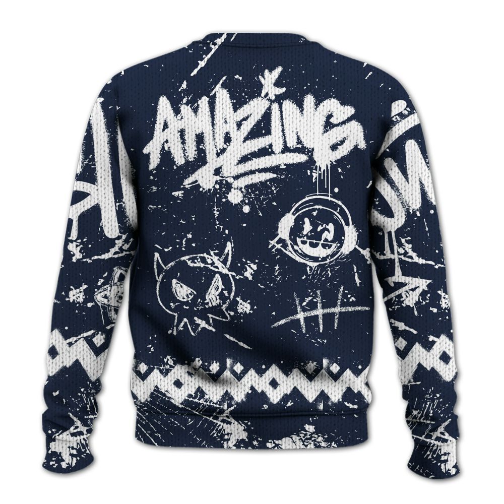 Knitted Sweater To Match Dunk Low White Midnight Navy - Friday Sneaker Crayon