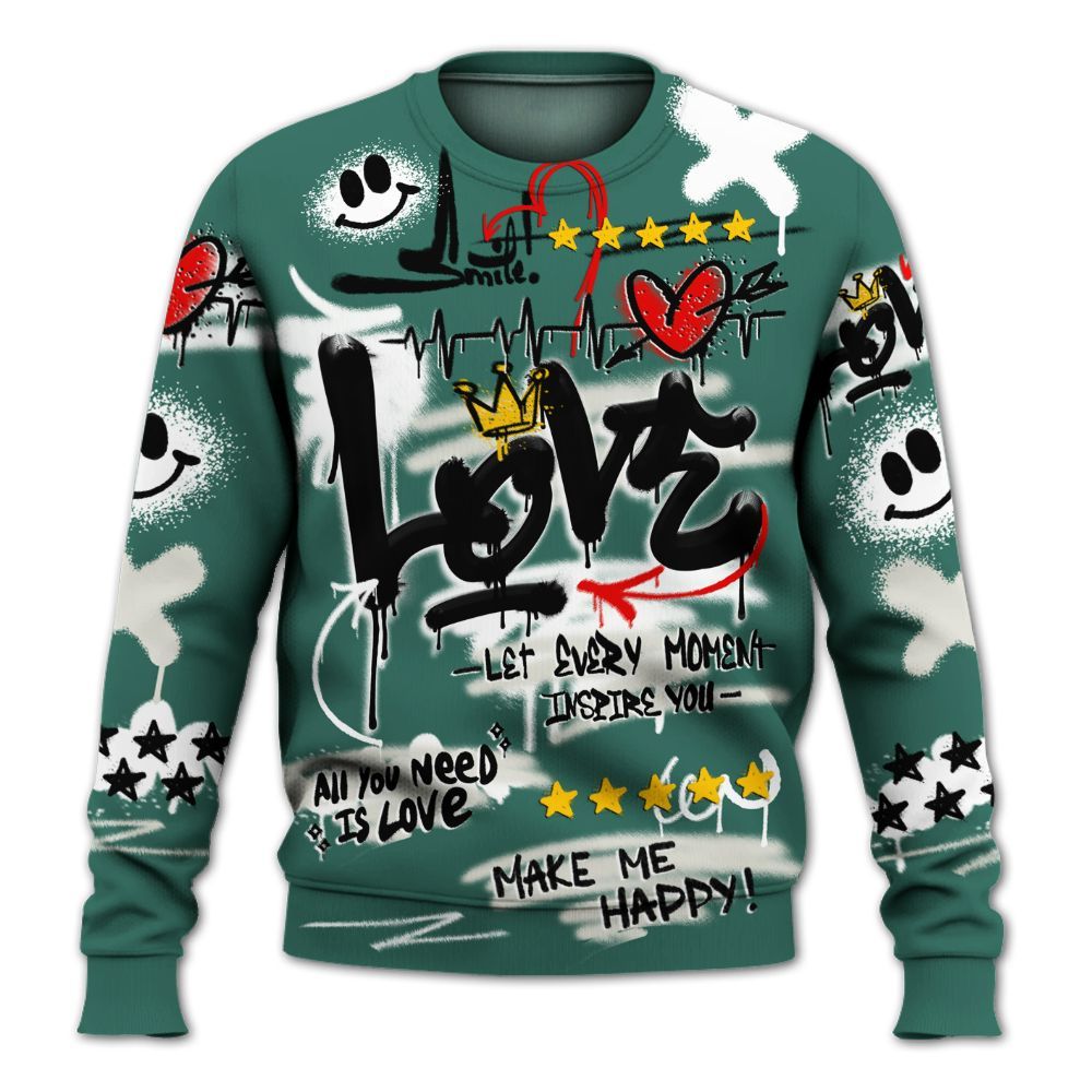 Sweatshirt To Match RM Oxidized Green 4s - Happy Love Beats Graffiti Streetwear All Over Print