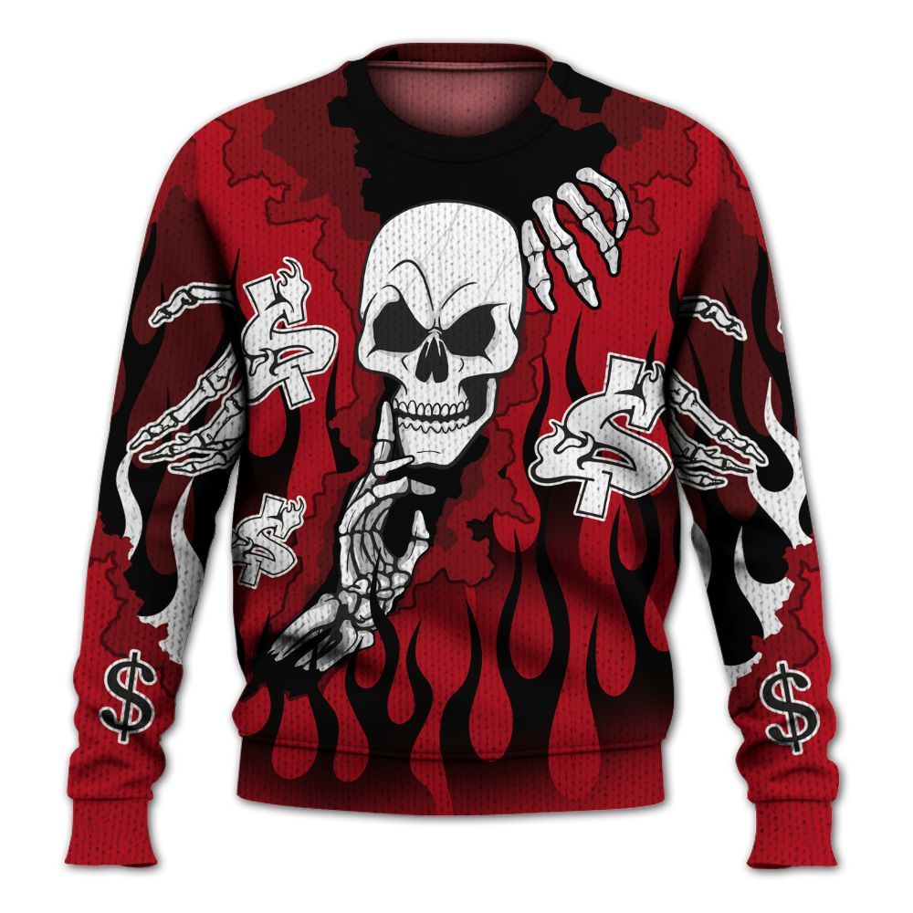 Knitted Sweater To Match Bred Velvet 11s - Ones Move In Silence Graphic Trapped