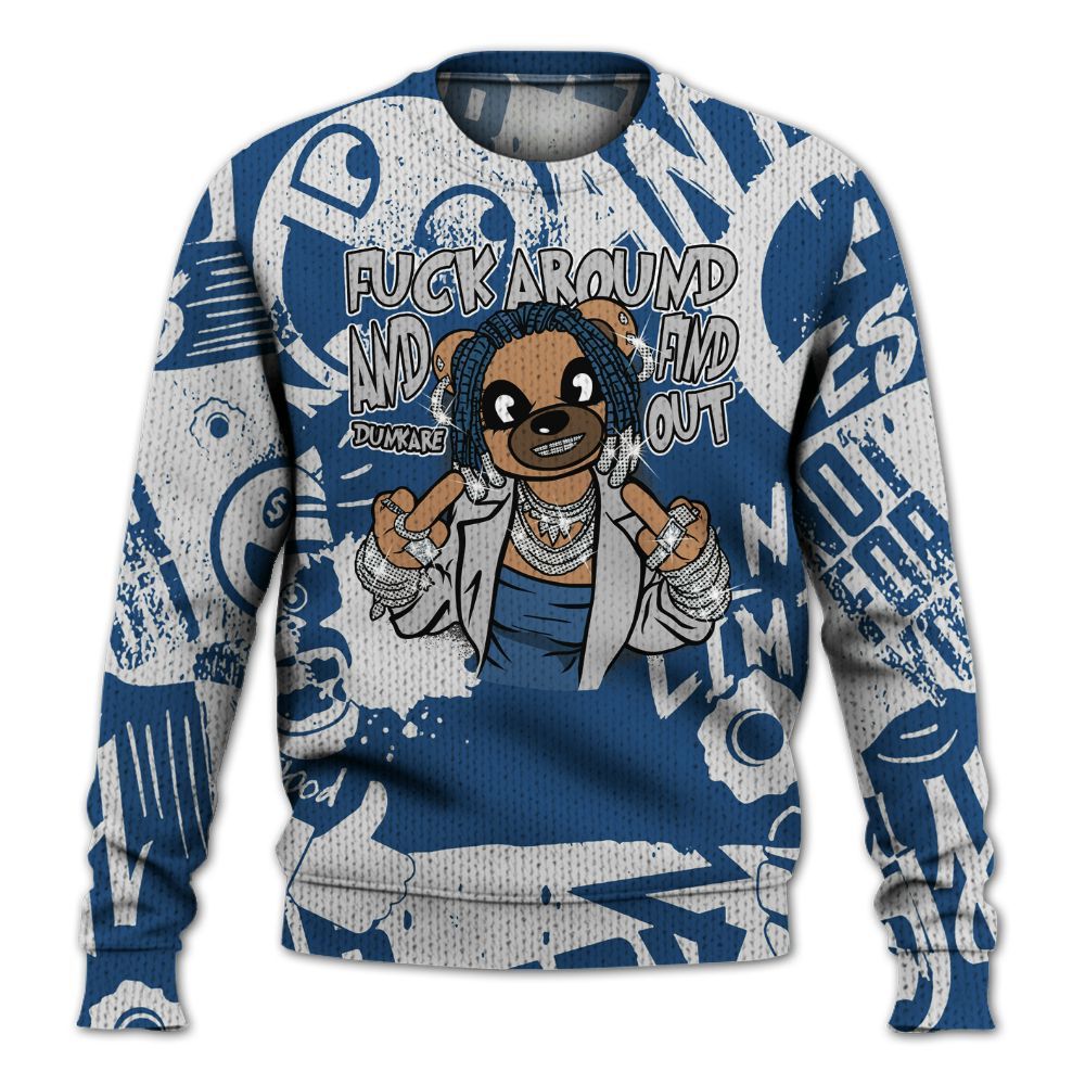 Knitted Sweater To Match High OG Midnight Navy 1s - F#ck Around Bear Bear Monogram Graffiti