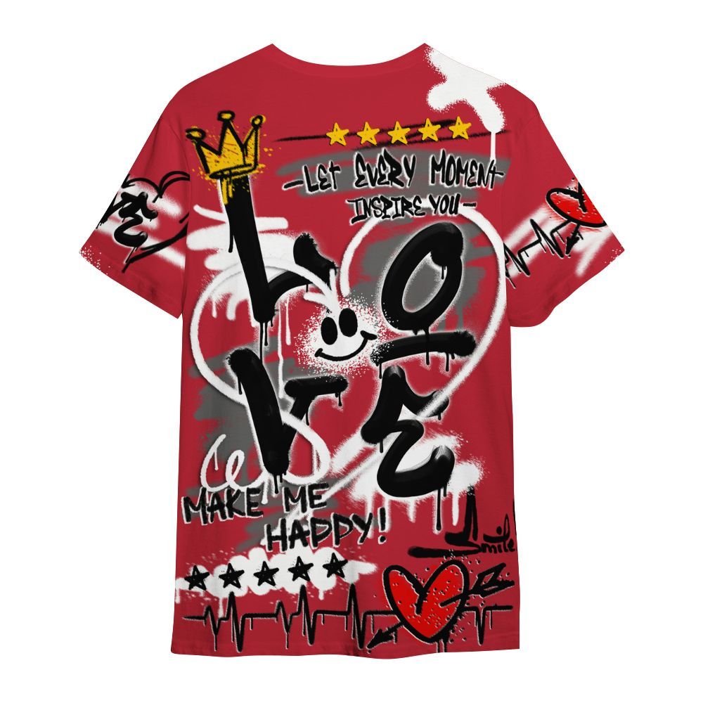 Shirt To Match Red Flint 13s - Happy Love Beats Graffiti Streetwear All Over Print