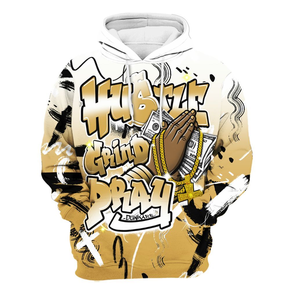 Hoodie To Match Retro Light Ginger 14s - Money Hustle Grind Pray All Over Print