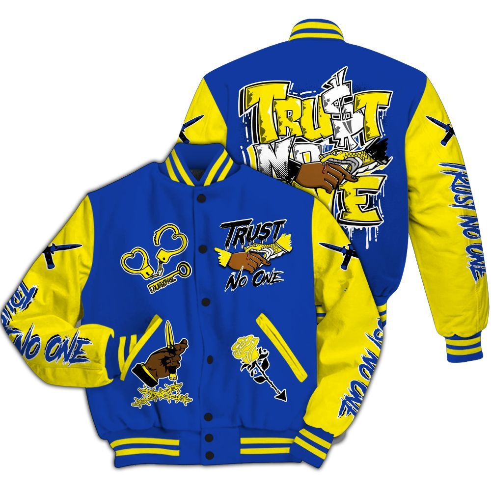 Varsity Jacket To Match Laney 14s - Trust No One Dripping All Over Print