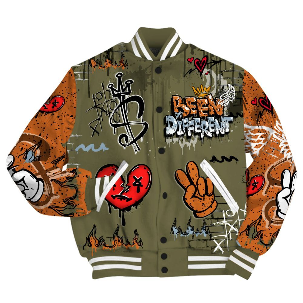 Varsity Jacket To Match Olive 5s - Been Dif2erent Drip Graffiti All Over Print