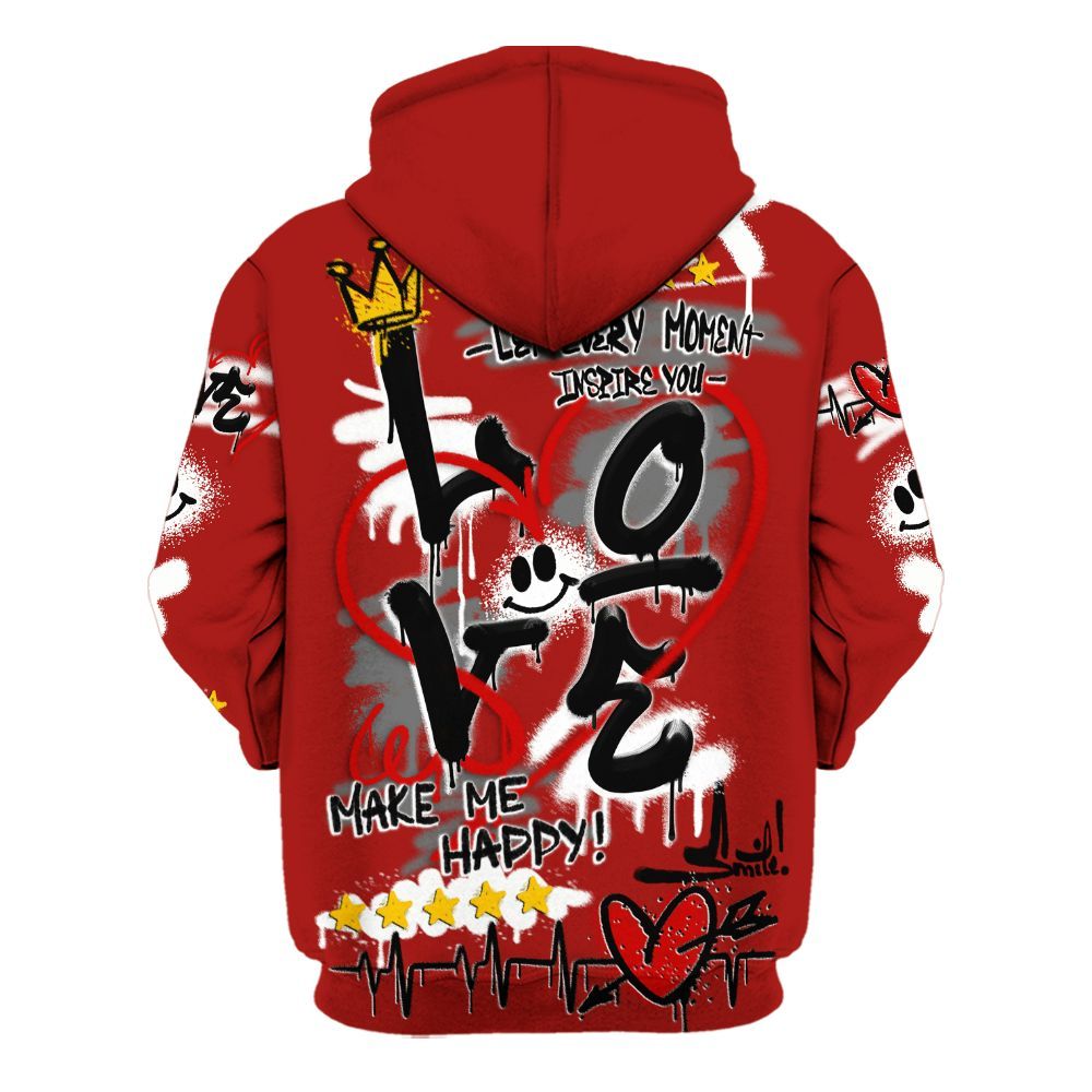 Hoodie To Match High OG Varsity Red 1s - Happy Love Beats Graffiti Streetwear All Over Print