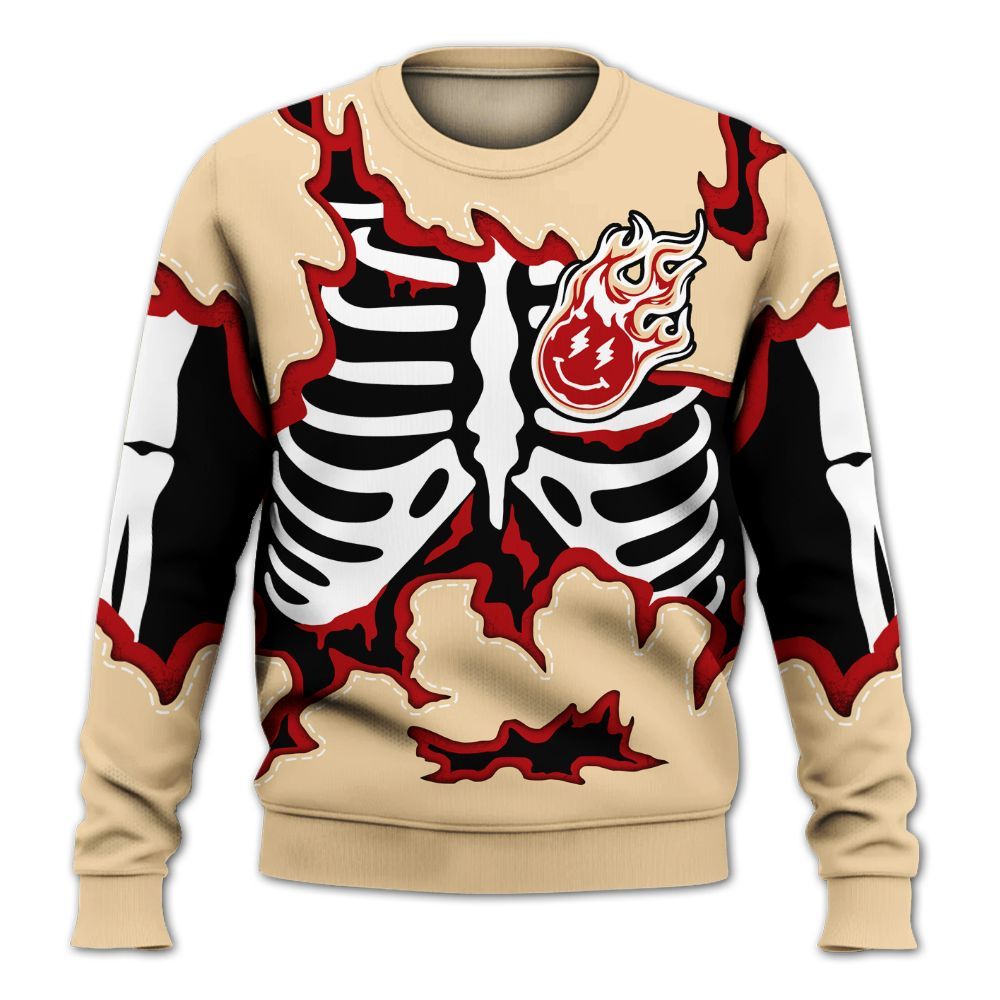 Sweatshirt To Match Dunk Low Strawberry Waffle - Skeleton Smiley Face All Over Print