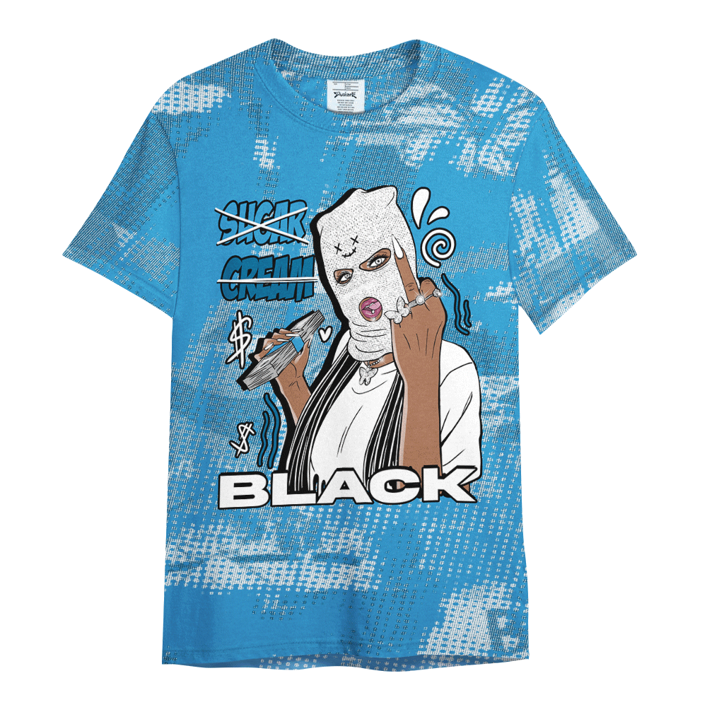 Shirt To Match Powder Blue 9s - Black Sugarcream Unique Letter Pattern Shirt Unisex