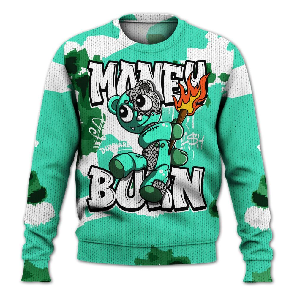Knitted Sweater To Match Black Green Glow 3s - Money Burn Retro Green Glow 3s Outfit