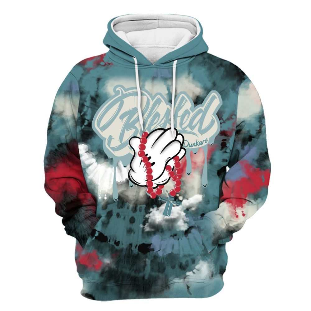 Hoodie To Match Dunk Low Denim Turquoise Royal - God Blessed Tie Dye All Over Print