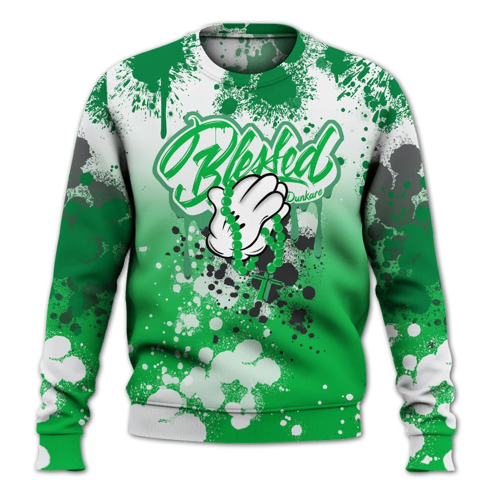 Sweatshirt To Match Lucky Green 5s - God Blessed Ink Drip All Over Print