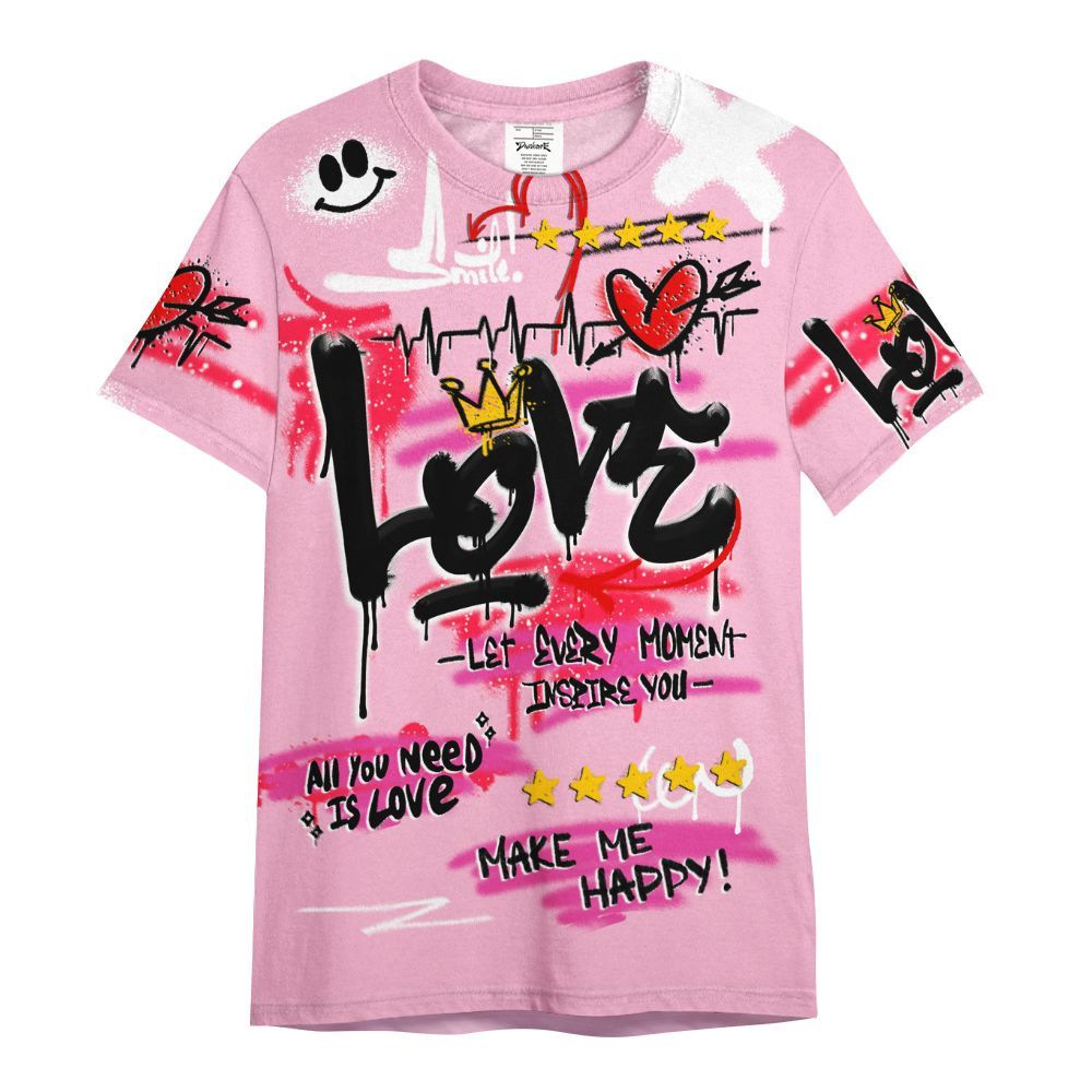Shirt To Match Retro Bubble Gum Pink 6s - Happy Love Beats Graffiti Streetwear All Over Print