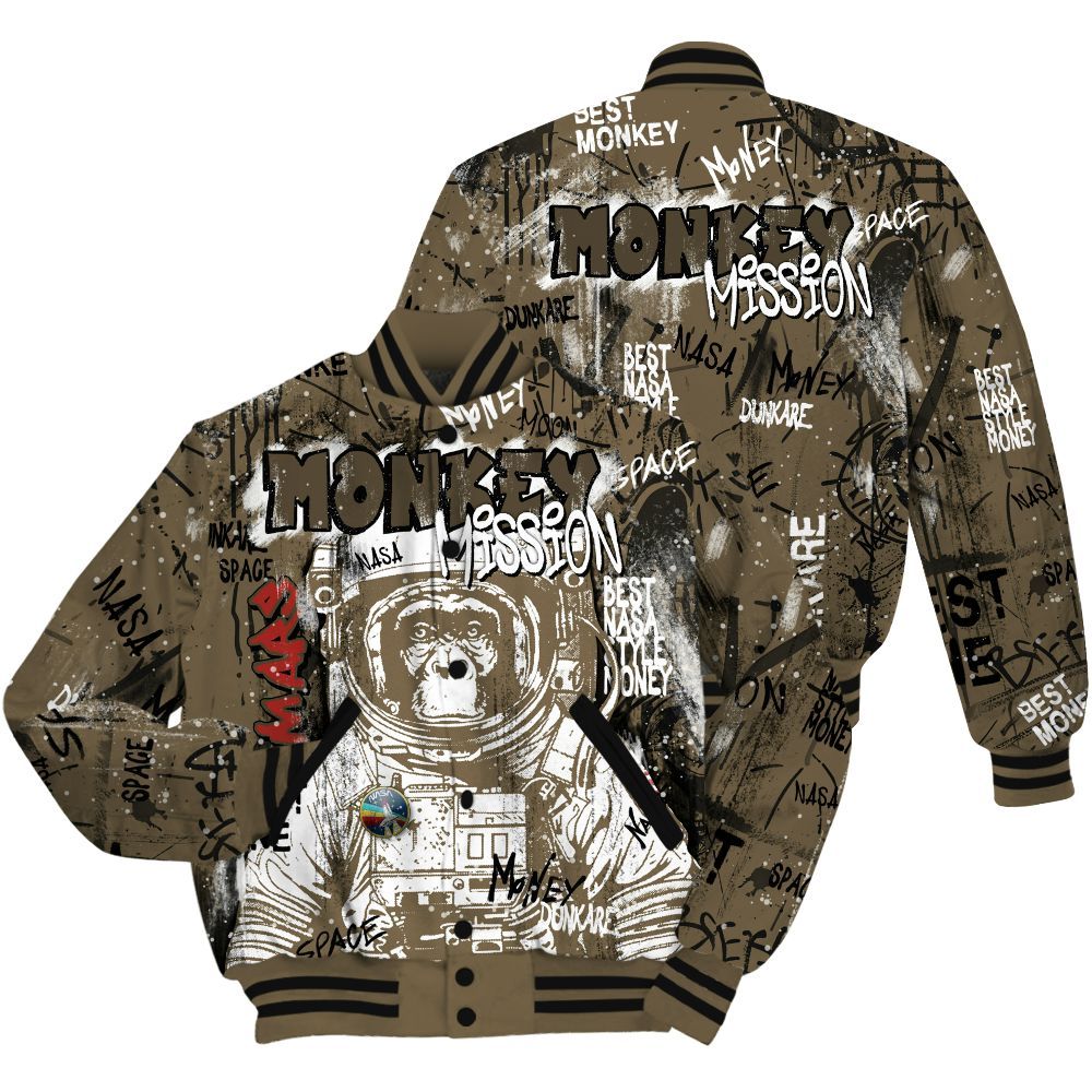 Varsity Jacket To Match Olive 9s Shirt, Monkey Misson Space All Over Print