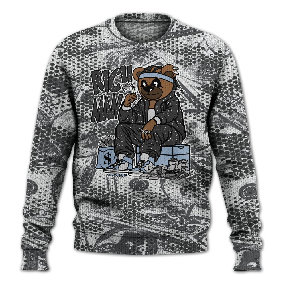 Knitted Sweater To Match Reverse Black White 6s - Rich Man Bear Banknotes Art