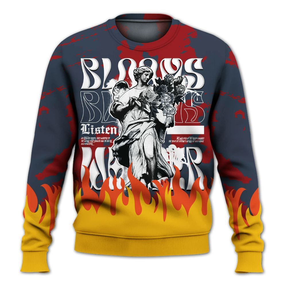 Sweatshirt To Match Navy Blue 2024 6s - Blooms Whisper Retro All Over Print