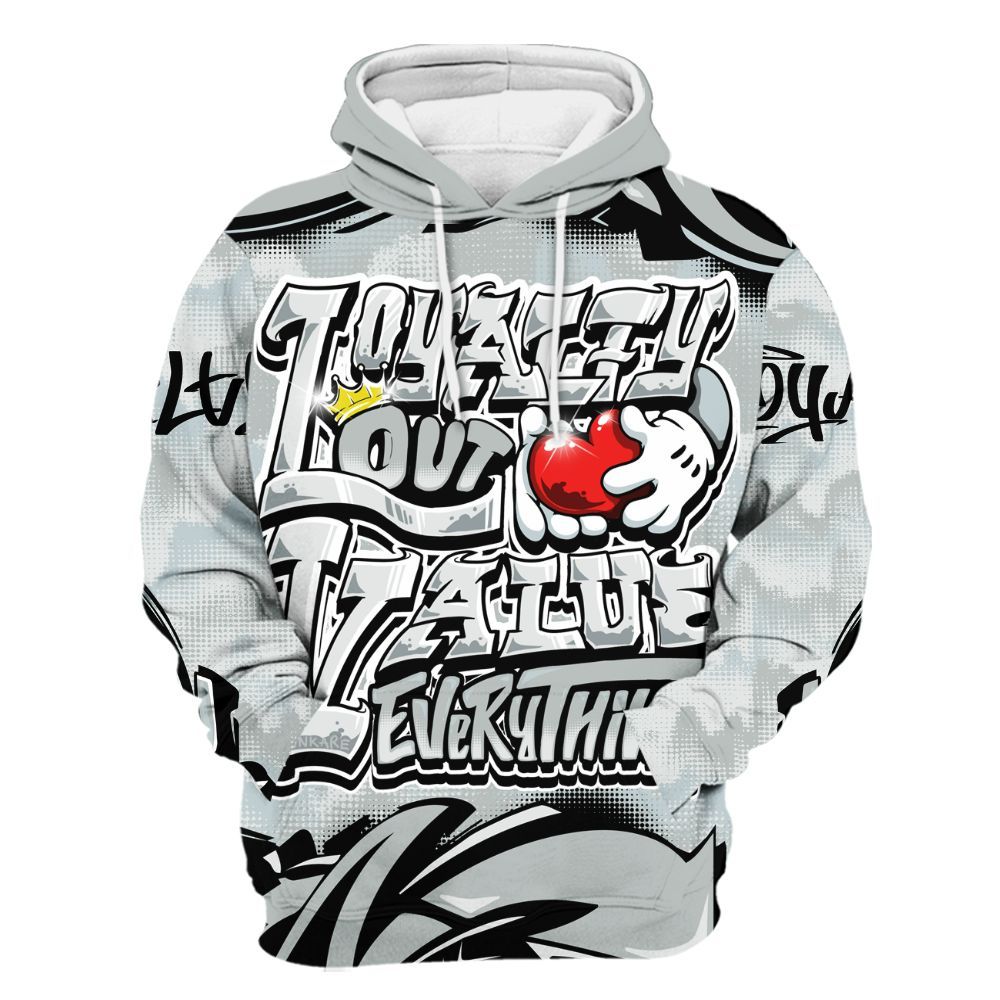Hoodie To Match Black Wolf Grey 12s - Loyalty Out Value Graffiti All Over Print