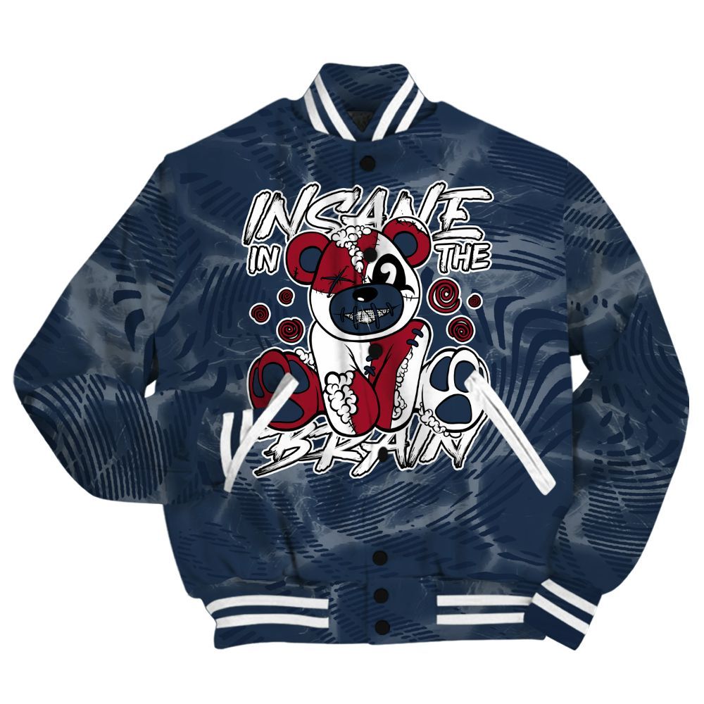 Varsity Jacket To Match White Midnight Navy 6s Shirt - Insanes Bear Fume All Over Print