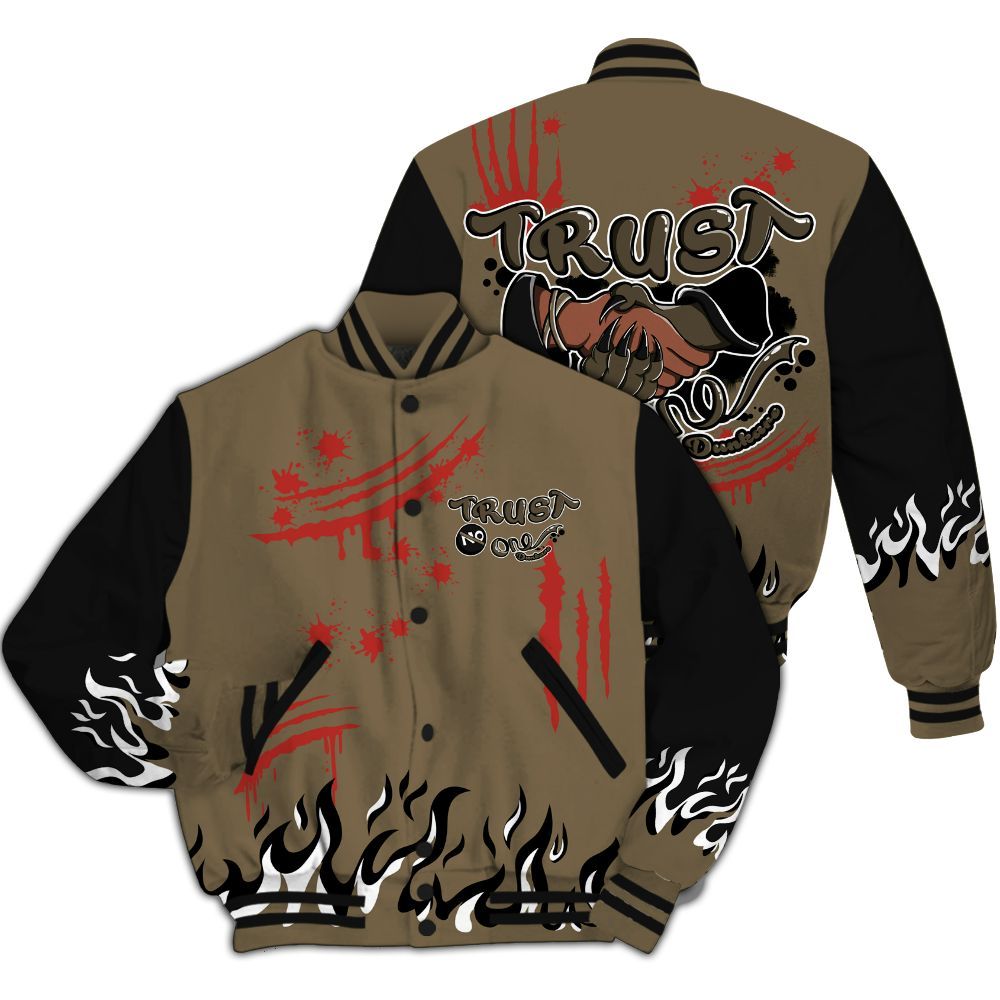 Varsity Jacket To Match Olive 9s - Graphic Trust No One All Over Print