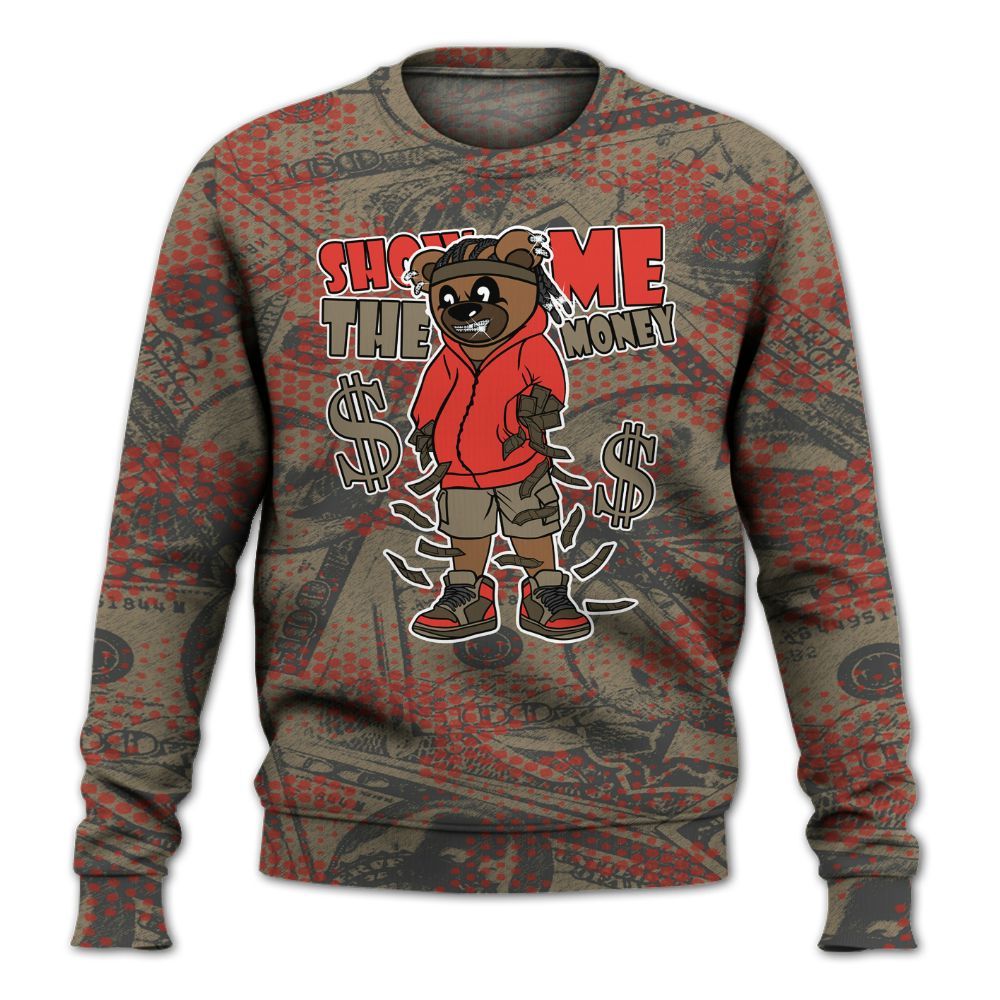 Sweatshirt To Match Olive 9s - Show Me Bear Banknotes Art All Over Print
