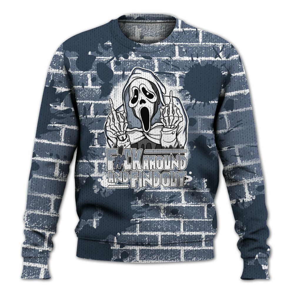 Knitted Sweater To Match Low Diffused Blue 11s - F#CK And Find Out Graphic Halloween