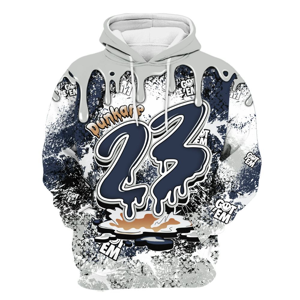 Hoodie To Match Low Navy Grey Gum 1s - Dripping 23 Drip All Over Print