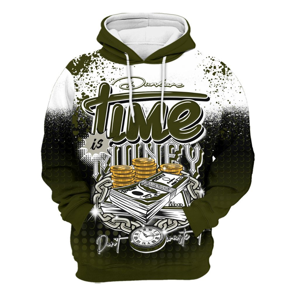 Hoodie To Match Dunk Low Pale Ivory Cargo Khaki - Halftone Time Is Money All Over Print