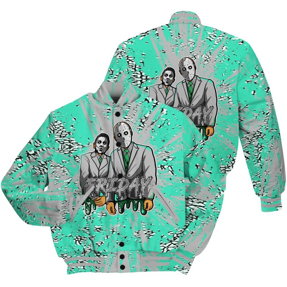 Varsity Jacket To Match Black Green Glow 3s Shirt - Friday Halloween Graphic Luxury All Over Print