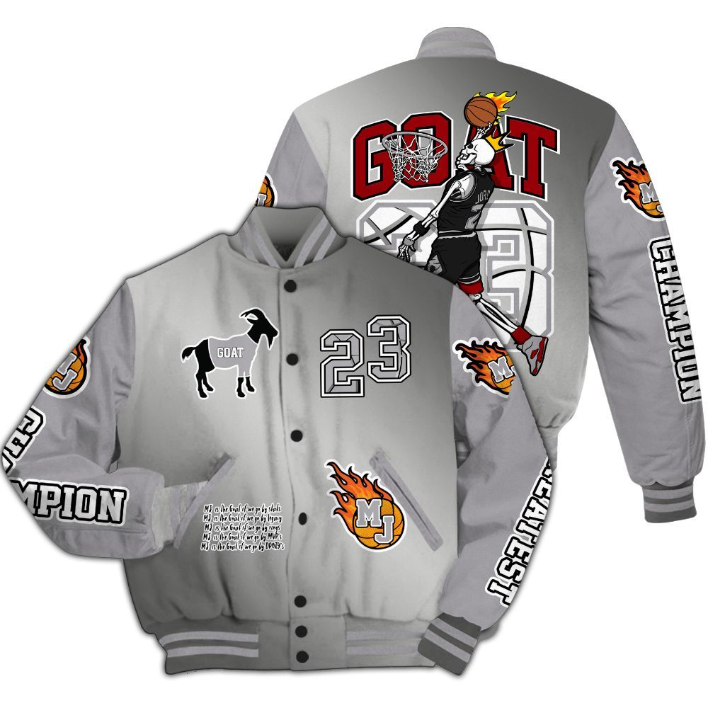 Varsity Jacket To Match Metallic Silver 14s - 23 G.0.A.T Jump Up Basketball All Over Print