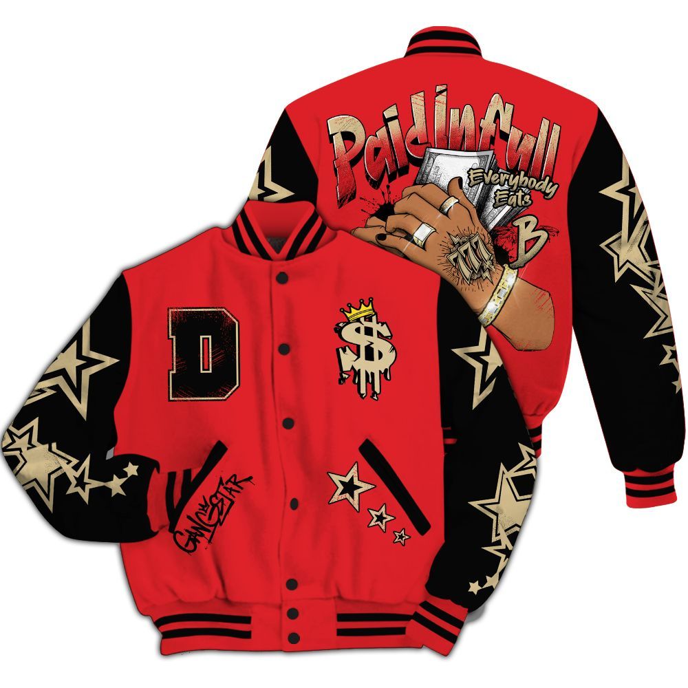 Varsity Jacket To Match Prime 93 Fire Red - Lucky Money Paid In Full Retro All Over Print
