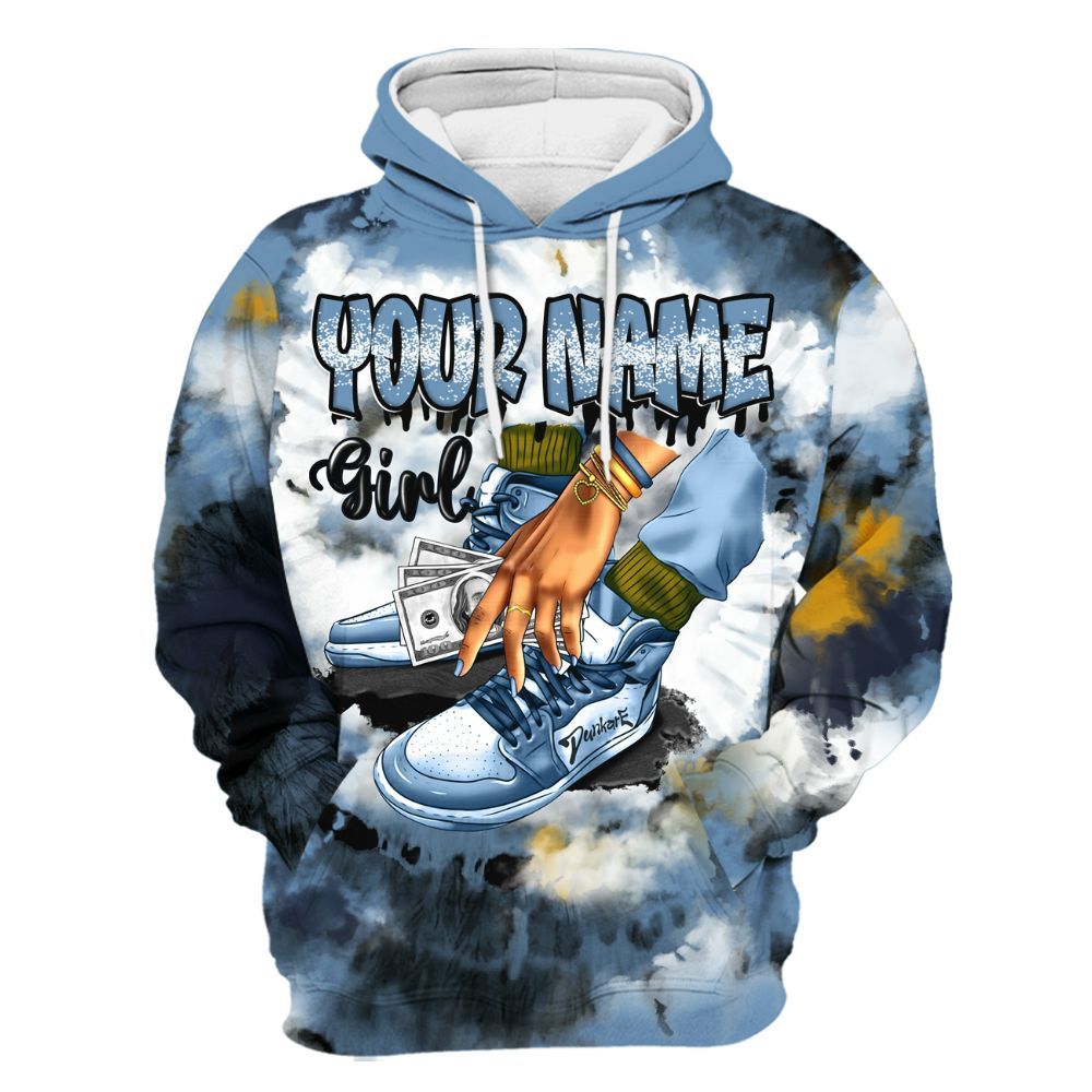 Hoodie To Match High OG First In Flight 1s - Custom Name SNEAKER Girl Money Drip Tie Dye All Over Print
