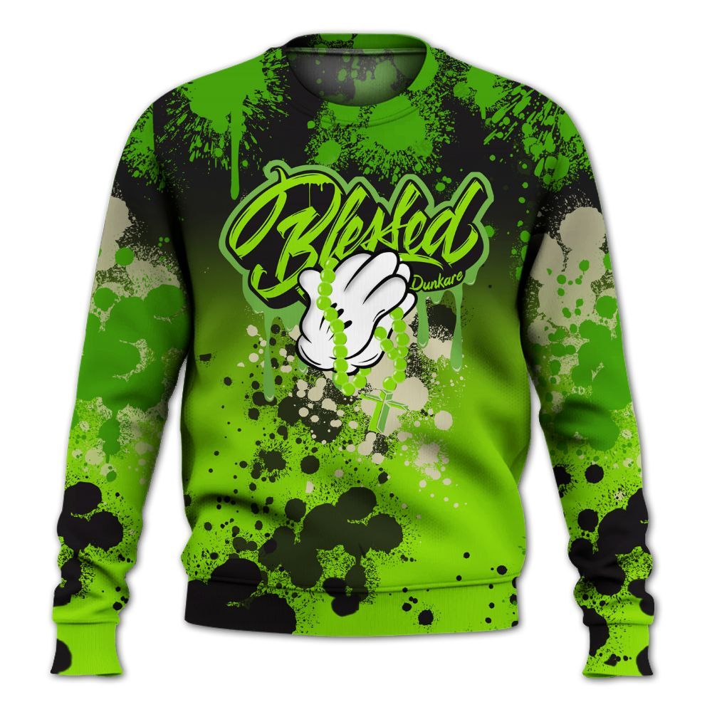 Sweatshirt To Match Electric Green 6s - God Blessed Ink Drip All Over Print