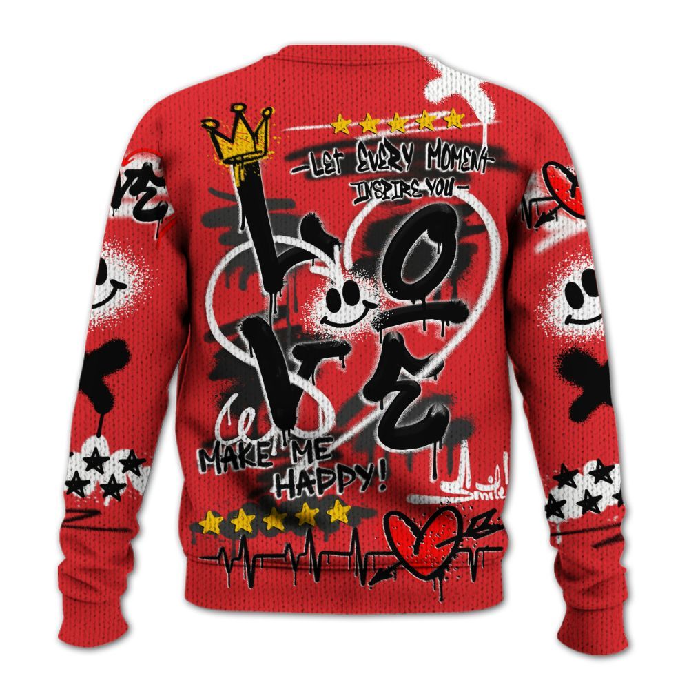Knitted Sweater To Match Chile Red 9s - Happy Love Beats Graffiti Streetwear
