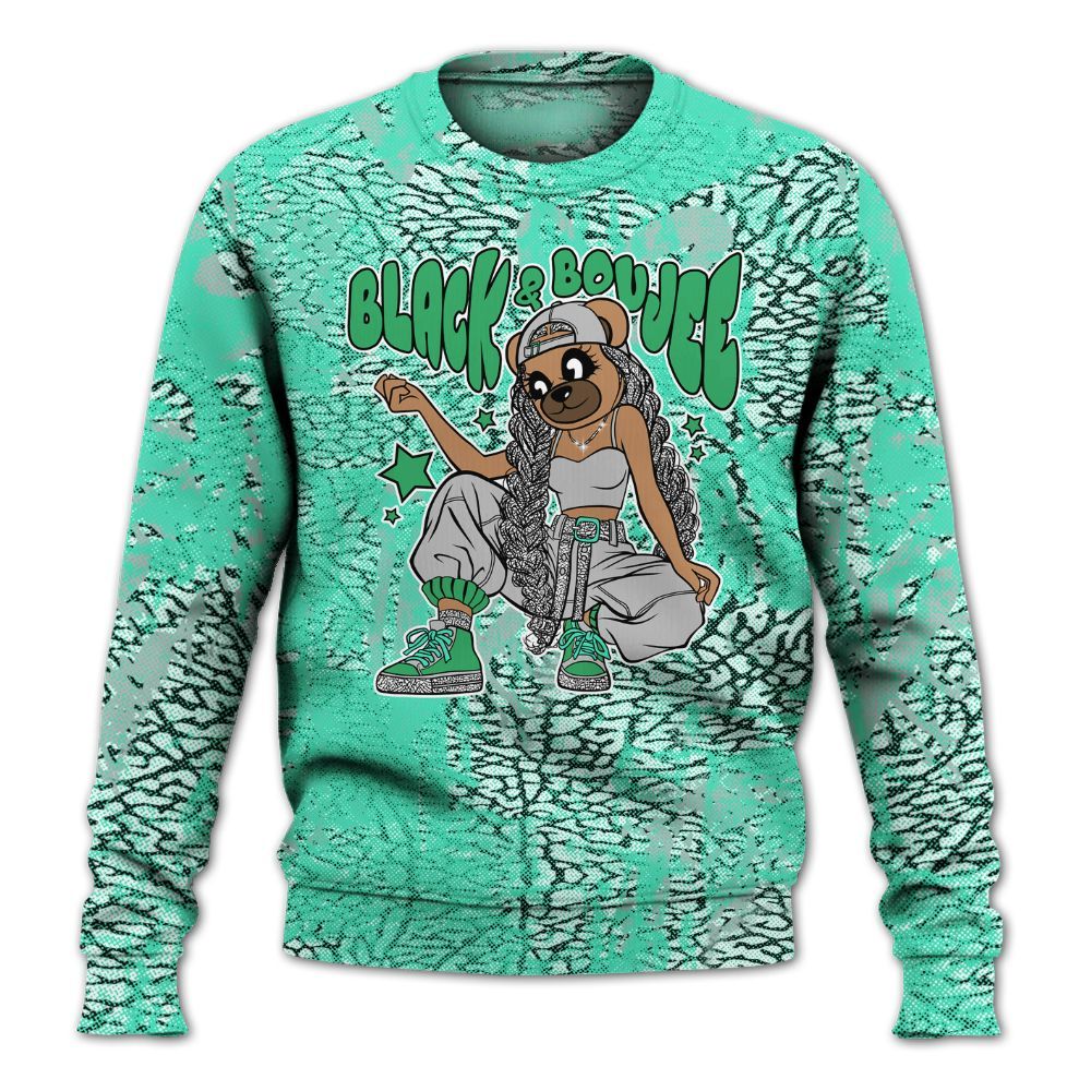 Sweatshirt To Match Black Green Glow 3s - Boujee Girls Bear Heart Grunge All Over Print