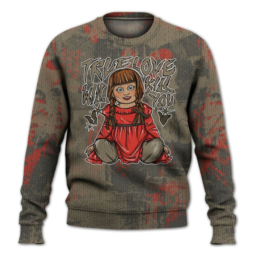 Knitted Sweater To Match Olive 9s - Genuine Loves Bear Heart Grunge