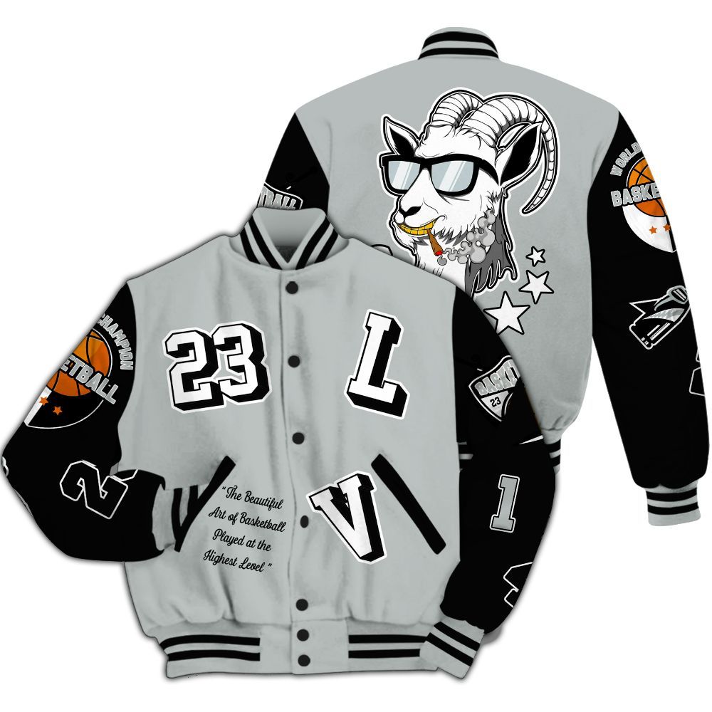 Varsity Jacket To Match Black Wolf Grey 12s - The GOAT Got Em Retro Graphic All Over Print