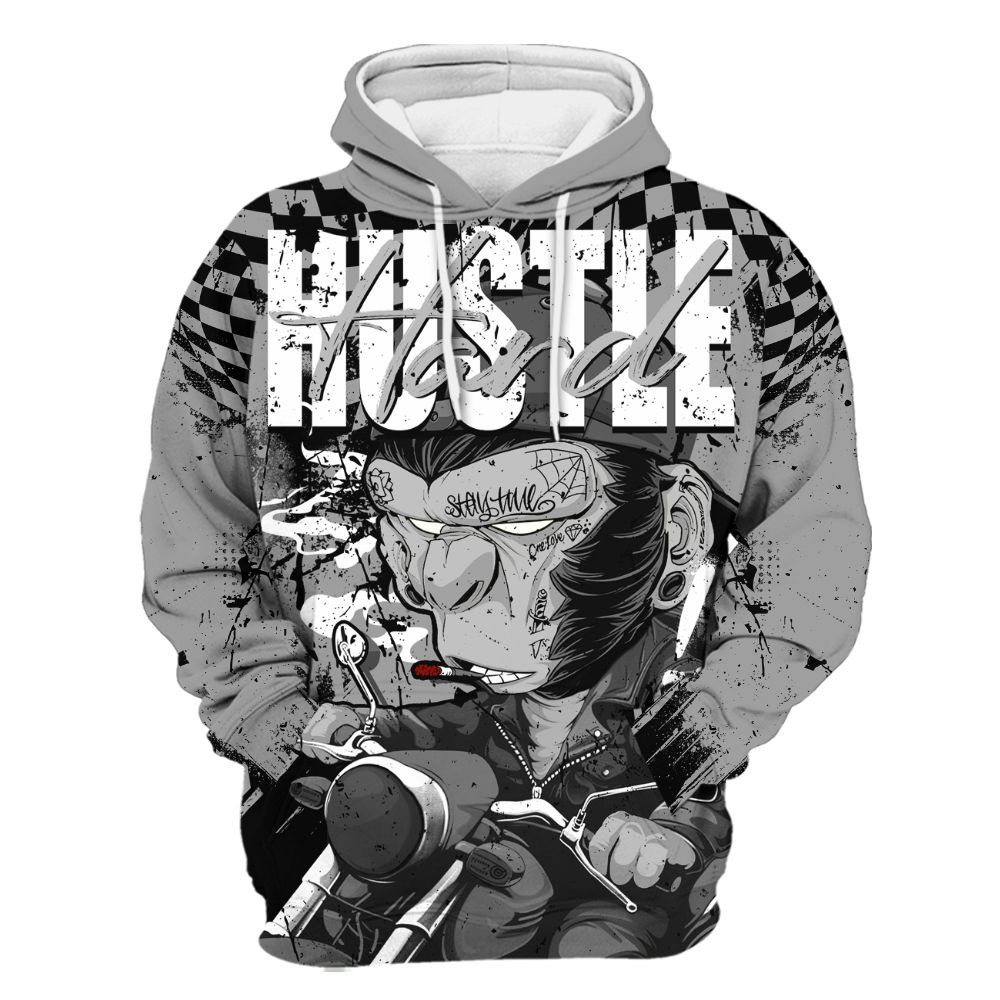 Hoodie To Match Black Wolf Grey 12s - Hustle Hard Monkey All Over Print