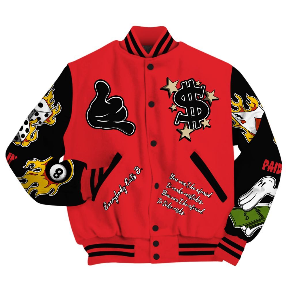 Varsity Jacket To Match Prime 93 Fire Red Shirt, Funny Everybody Paid In Full Graphic All Over Print
