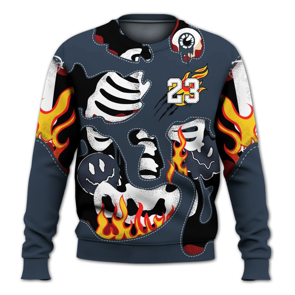 Sweatshirt To Match Retro Olympic 6s - Skeleton Smile Flame Drip All Over Print