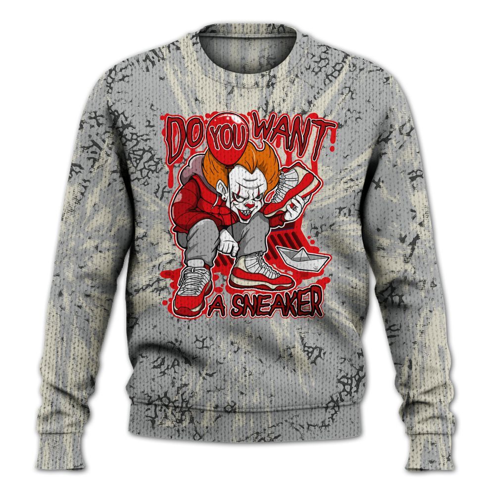 Knitted Sweater To Match Cement Grey 3s - Clown Scary Sneakers Graphic Halloween