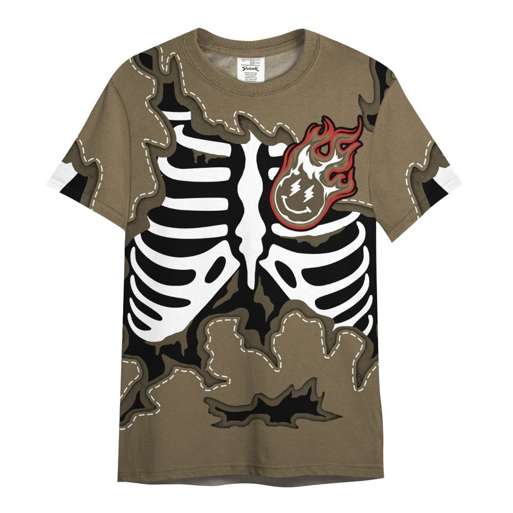 Shirt To Match Olive 9s - Skeleton Smiley Face All Over Print